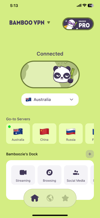BambooVPN connected to Australia
