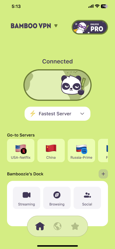 BambooVPN connected to the fastest server