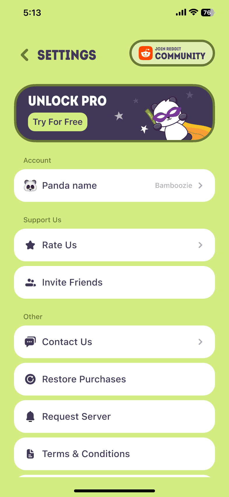 BambooVPN settings screen