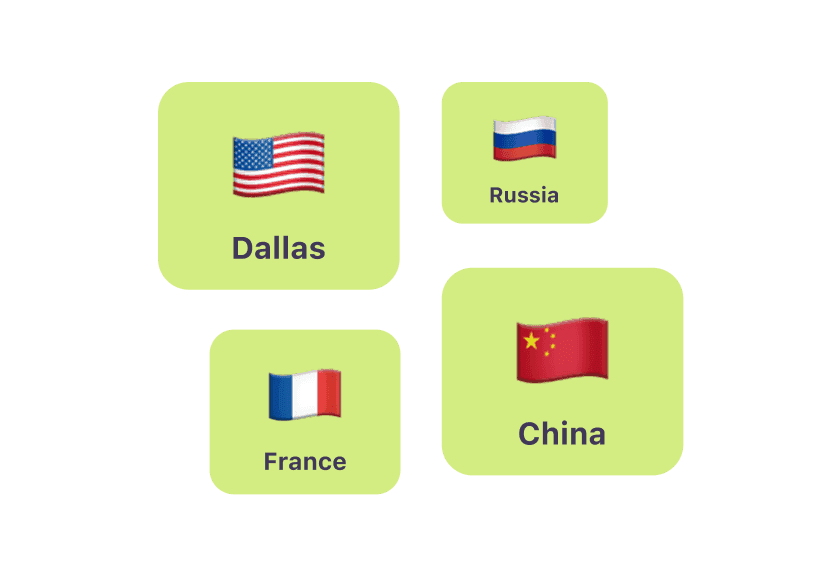 Server locations: Dallas, Russia, France, China